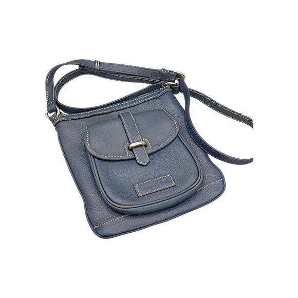 Dooney & Bourke Vtg. Navy Blue Pebbled Leather Crossbody Bag (lining flaws) - Picture 2 of 10